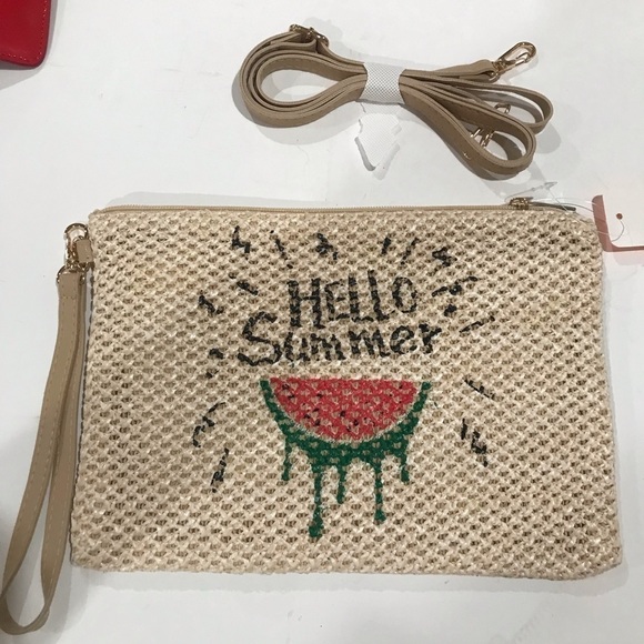 Raffia hello summer watermelon clutch Crossbody bag vacation beach NWT - Picture 1 of 3